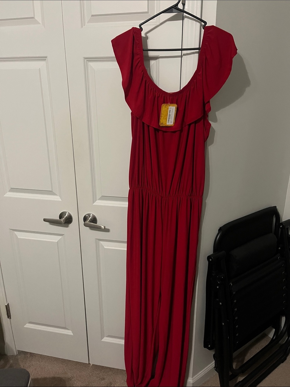 Red Flutter-Sleeve jumpsuit